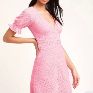 NWT LULUS Good To Be Me Pink Eyelet Lace Summer Dress